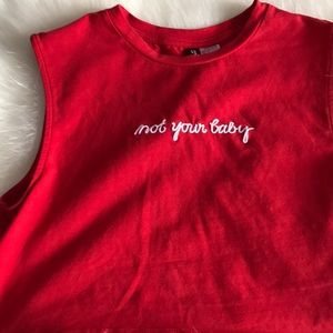 Red NOT YOUR BABY crop top